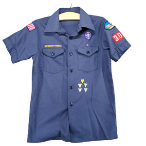Boy Scouts Of America Youth Uniform Official Shirt Blue Large Chest Flap Pockets